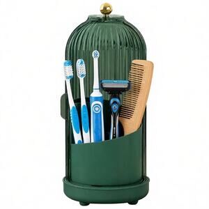 JEESA Green Toothbrush Holder Organizer with Drainage Holes & Dustproof Cover